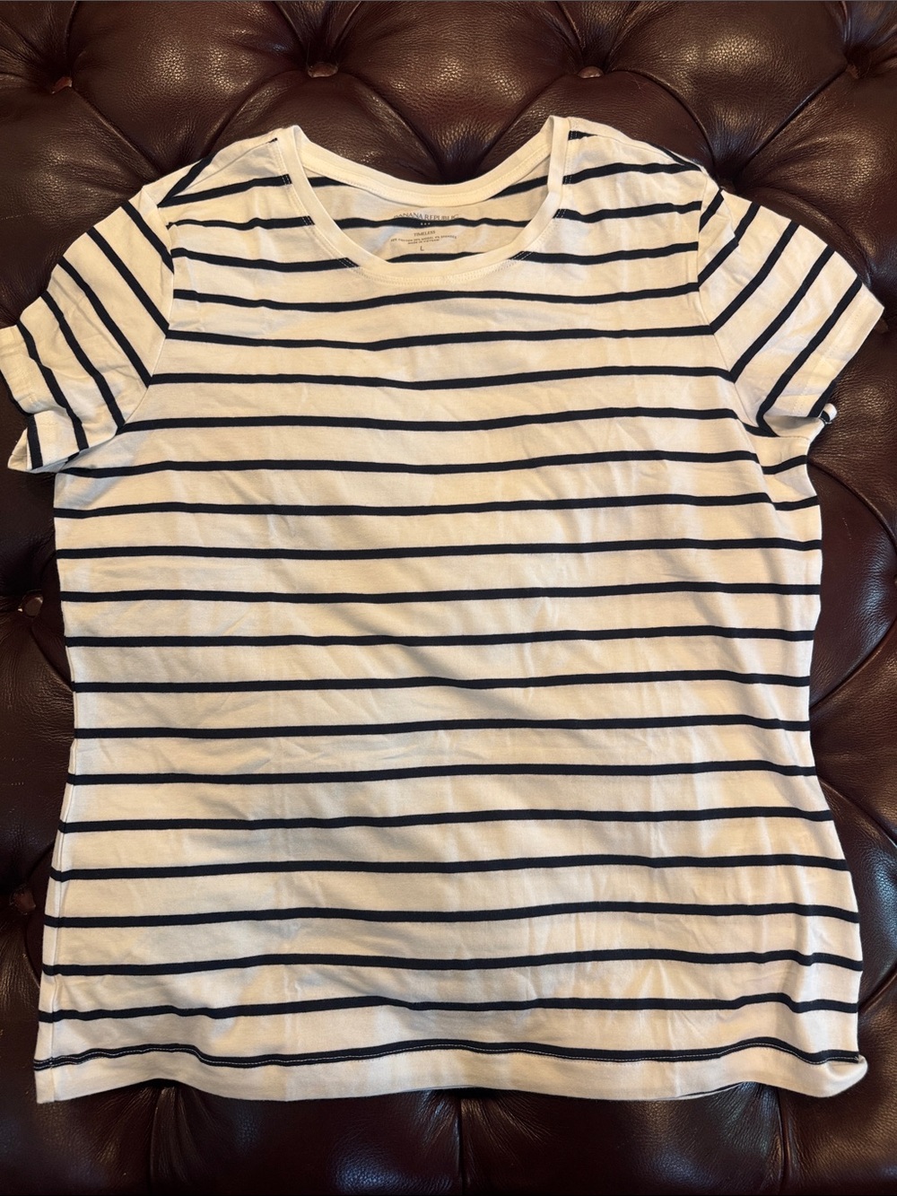 Banana Republic White and Navy Striped Short Sleeve Tee